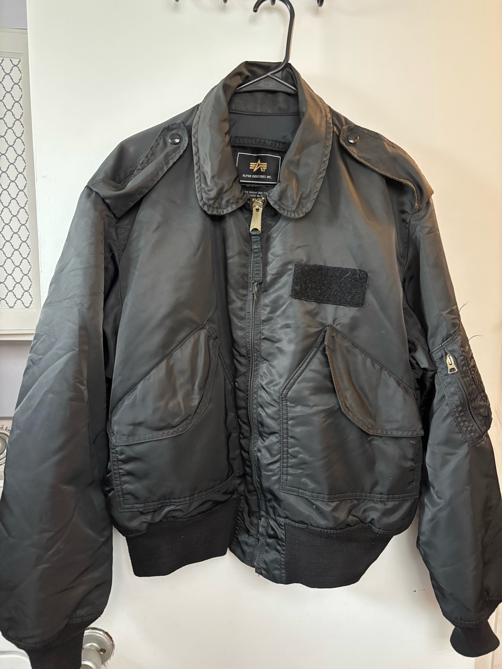 Men’s Vintage Alpha Industries Flyer's Cwu-45/P Bomber Flight Jacket Black Sz L
